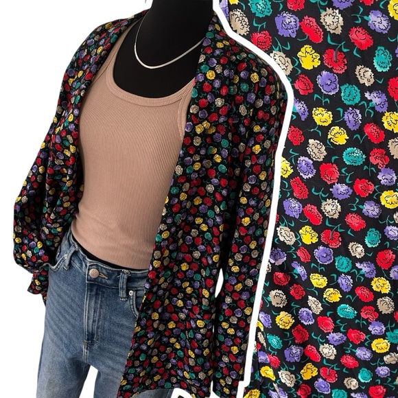 Vintage Jackets & Blazers - Vintage Colorayons multicolor floral blazer black single breasted oversized M